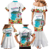 Aloha Hawaii Waikiki Beach Landscape Family Matching Mermaid Dress and Hawaiian Shirt