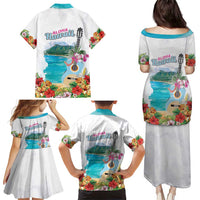 Aloha Hawaii Waikiki Beach Landscape Family Matching Puletasi and Hawaiian Shirt