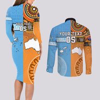 Custom Fiji Tapa And Australia Aboriginal Together Couples Matching Long Sleeve Bodycon Dress and Long Sleeve Button Shirt LT05 - Polynesian Pride