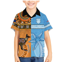 Custom Fiji Tapa And Australia Aboriginal Together Family Matching Mermaid Dress and Hawaiian Shirt LT05 Son's Shirt Blue - Polynesian Pride