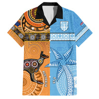Custom Fiji Tapa And Australia Aboriginal Together Family Matching Puletasi Dress and Hawaiian Shirt LT05 Dad's Shirt - Short Sleeve Blue - Polynesian Pride