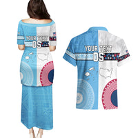 Custom Fiji And USA Palm Tree With Eagle Couples Matching Puletasi Dress and Hawaiian Shirt LT05 - Polynesian Pride