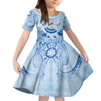 Cook Islands Women's Day Family Matching Long Sleeve Bodycon Dress and Hawaiian Shirt With Polynesian Pattern LT05 Daughter's Dress Blue - Polynesian Pride