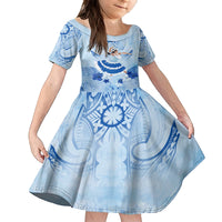 Cook Islands Women's Day Family Matching Off Shoulder Maxi Dress and Hawaiian Shirt With Polynesian Pattern LT05 Daughter's Dress Blue - Polynesian Pride