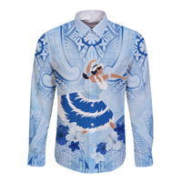 Cook Islands Women's Day Long Sleeve Button Shirt With Polynesian Pattern LT05 Unisex Blue - Polynesian Pride