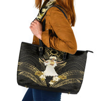 Niue Women's Day Leather Tote Bag With Polynesian Pattern LT05 Gold - Polynesian Pride
