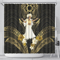 Niue Women's Day Shower Curtain With Polynesian Pattern