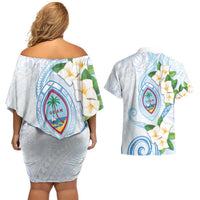 Guam Chamorro Couples Matching Off Shoulder Short Dress and Hawaiian Shirt Guasali Flowers Curves Style