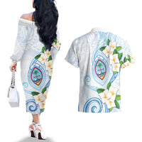 Guam Chamorro Couples Matching Off The Shoulder Long Sleeve Dress and Hawaiian Shirt Guasali Flowers Curves Style