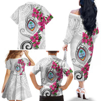 Guam Chamorro Family Matching Off The Shoulder Long Sleeve Dress and Hawaiian Shirt Curves Polynesian Tattoo Mix Bougainvillea