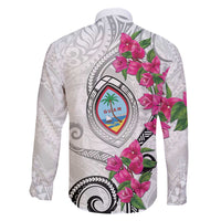 Guam Chamorro Family Matching Off The Shoulder Long Sleeve Dress and Hawaiian Shirt Curves Polynesian Tattoo Mix Bougainvillea