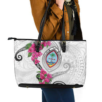 Guam Chamorro Leather Tote Bag Curves Polynesian Tattoo Mix Bougainvillea