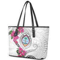 Guam Chamorro Leather Tote Bag Curves Polynesian Tattoo Mix Bougainvillea