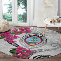 Guam Chamorro Round Carpet Curves Polynesian Tattoo Mix Bougainvillea