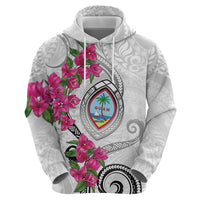 Guam Chamorro Zip Hoodie Curves Polynesian Tattoo Mix Bougainvillea