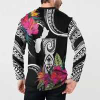 Hafa Adai Guam Button Sweatshirt Polynesian Tattoo Tropical Flowers