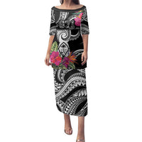 Hafa Adai Guam Family Matching Puletasi and Hawaiian Shirt Polynesian Tattoo Tropical Flowers