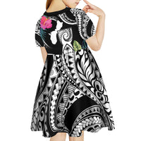 Hafa Adai Guam Kid Short Sleeve Dress Polynesian Tattoo Tropical Flowers