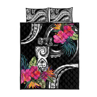 Hafa Adai Guam Quilt Bed Set Polynesian Tattoo Tropical Flowers