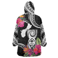 Hafa Adai Guam Wearable Blanket Hoodie Polynesian Tattoo Tropical Flowers