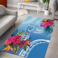 Hafa Adai Guam Area Rug Tropical Flowers Blue Gradient