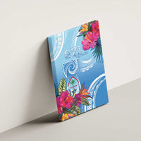 Hafa Adai Guam Canvas Wall Art Tropical Flowers Blue Gradient