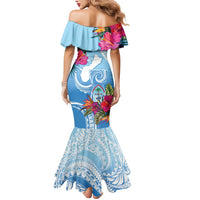 Hafa Adai Guam Mermaid Dress Tropical Flowers Blue Gradient