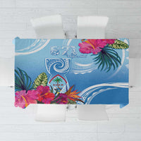 Hafa Adai Guam Tablecloth Tropical Flowers Blue Gradient
