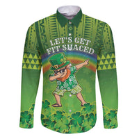 Personalised Hawaii Saint Patrick's Day Family Matching Puletasi and Hawaiian Shirt Let's Get Fit Shaced LT05 Dad's Shirt - Long Sleeve Green - Polynesian Pride
