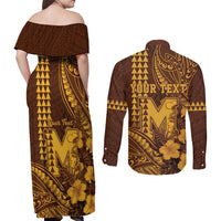 Personalised Hawaii Mililani High School Couples Matching Off Shoulder Maxi Dress and Long Sleeve Button Shirt Tribal Tattoo With Hibiscus Flowers