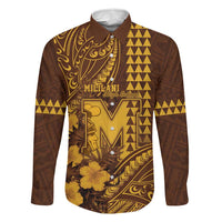 Personalised Hawaii Mililani High School Family Matching Off Shoulder Maxi Dress and Hawaiian Shirt Tribal Tattoo With Hibiscus Flowers LT05 Dad's Shirt - Long Sleeve Brown - Polynesian Pride