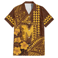Personalised Hawaii Mililani High School Family Matching Puletasi and Hawaiian Shirt Tribal Tattoo With Hibiscus Flowers LT05 Dad's Shirt - Short Sleeve Brown - Polynesian Pride