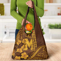 Hawaii Mililani High School Grocery Bag Tribal Tattoo With Hibiscus Flowers