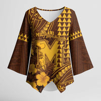 Personalised Hawaii Mililani High School Kimono Sleeve Blouse Tribal Tattoo With Hibiscus Flowers LT05 Female Brown - Polynesian Pride