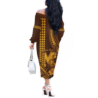 Personalised Hawaii Mililani High School Off The Shoulder Long Sleeve Dress Tribal Tattoo With Hibiscus Flowers