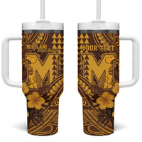 Personalised Hawaii Mililani High School Tumbler With Handle Tribal Tattoo With Hibiscus Flowers