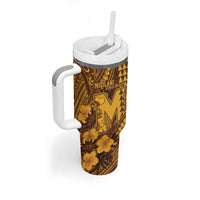 Personalised Hawaii Mililani High School Tumbler With Handle Tribal Tattoo With Hibiscus Flowers