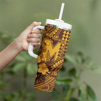 Personalised Hawaii Mililani High School Tumbler With Handle Tribal Tattoo With Hibiscus Flowers