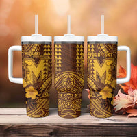 Personalised Hawaii Mililani High School Tumbler With Handle Tribal Tattoo With Hibiscus Flowers