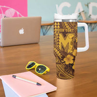Personalised Hawaii Mililani High School Tumbler With Handle Tribal Tattoo With Hibiscus Flowers
