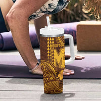 Personalised Hawaii Mililani High School Tumbler With Handle Tribal Tattoo With Hibiscus Flowers