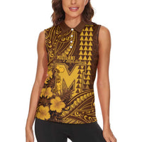 Personalised Hawaii Mililani High School Women Sleeveless Polo Shirt Tribal Tattoo With Hibiscus Flowers