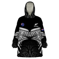 Custom New Zealand Cricket Wearable Blanket Hoodie Go Champions World Cup 2024 With Maori Pattern LT05 One Size Black - Polynesian Pride