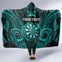 Personalised New Zealand Darts Hooded Blanket Turquoise Dart Board Maori Pattern