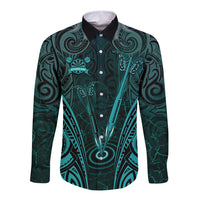 Personalised New Zealand Darts Long Sleeve Button Shirt Turquoise Dart Board Maori Pattern LT05 Unisex Turquoise - Polynesian Pride