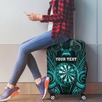 Personalised New Zealand Darts Luggage Cover Turquoise Dart Board Maori Pattern