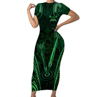 Personalised New Zealand Darts Family Matching Short Sleeve Bodycon Dress and Hawaiian Shirt Green Dart Board Maori Pattern