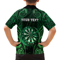 Personalised New Zealand Darts Family Matching Tank Maxi Dress and Hawaiian Shirt Green Dart Board Maori Pattern