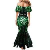 Personalised New Zealand Darts Mermaid Dress Green Dart Board Maori Pattern