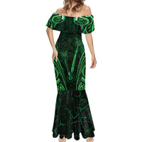 Personalised New Zealand Darts Mermaid Dress Green Dart Board Maori Pattern